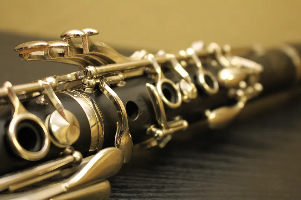 The keys of a clarinet, close up